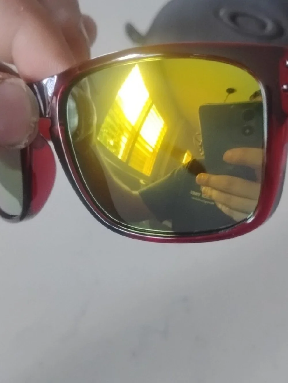 Oakley Men’s Translucent Red Holbrook Sunglasses with Green Mirrored Lenses